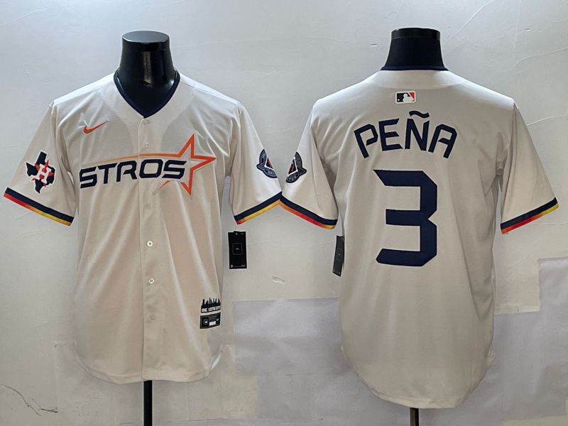 Men Houston Astros #3 Pena Cream Three generations Joint Name 2025 Nike MLB Jersey style 4115